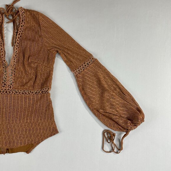 Selfie Leslie Plunging Neckline (Altered) Bodysuit Top Women’s LG Brown Festival - Picture 5 of 16